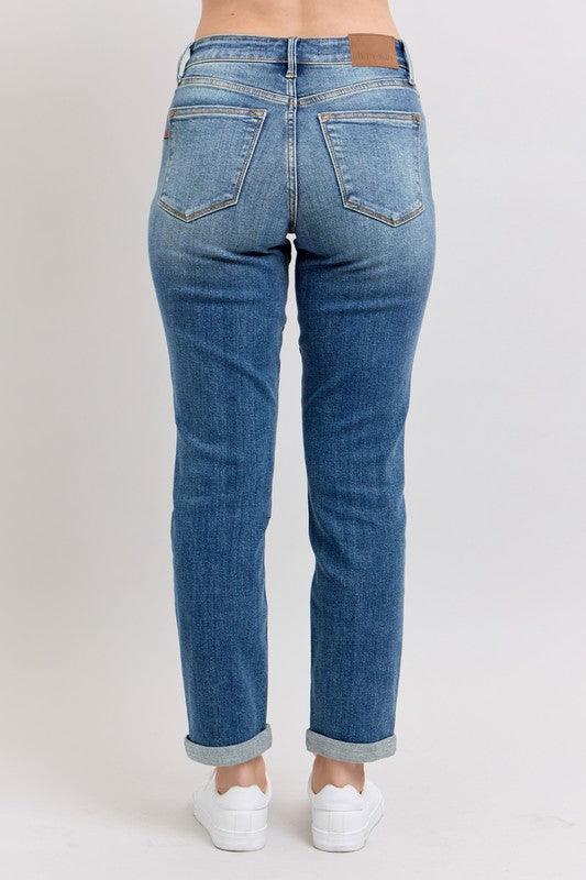 Judy Blue Full Size Mid Rise Skinny Cuff Jeans with Pockets Plus Size | Jeans Daverri Fashions
