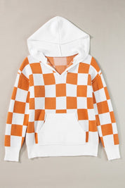 Lila Checkered Kangaroo Pocket Hooded Sweater | Sweaters Daverri Fashions