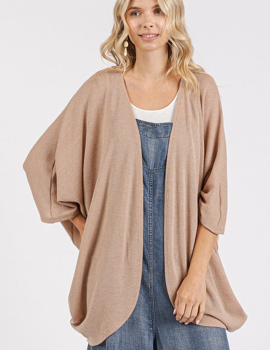 Mittoshop Open Front Batwing Sleeve Cardigan Camel