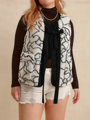 Plus Size Tied Sherpa Vest Coat with Pockets | Daverri Fashions