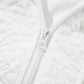 Women’s white quilted baseball collar jacket with silver zipper