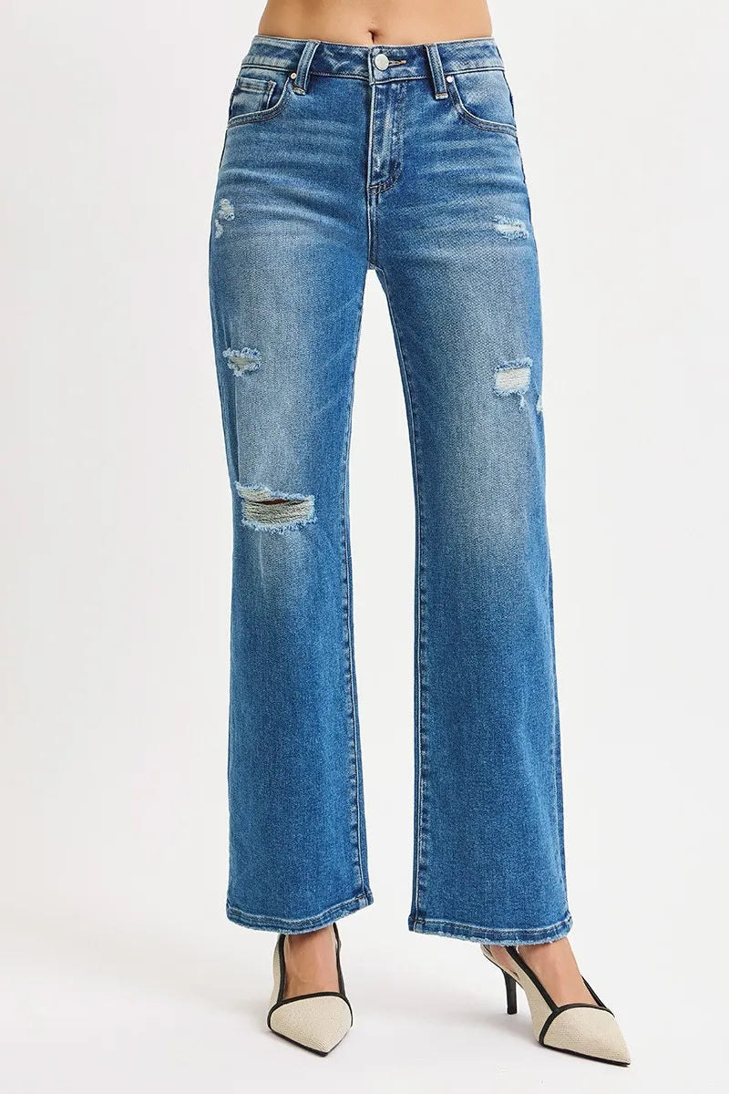 RISEN Full Size High Rise Ankle Straight Front Body Distressed Jeans Plus Size | Jeans Daverri Fashions