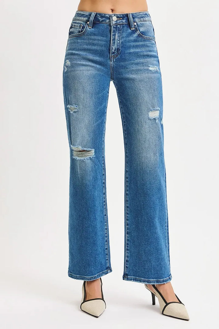 RISEN Full Size High Rise Ankle Straight Front Body Distressed Jeans Plus Size | Jeans Daverri Fashions