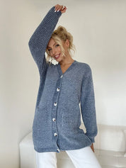Pocketed V-Neck Button Up Cardigan | Cardigans Daverri Fashions