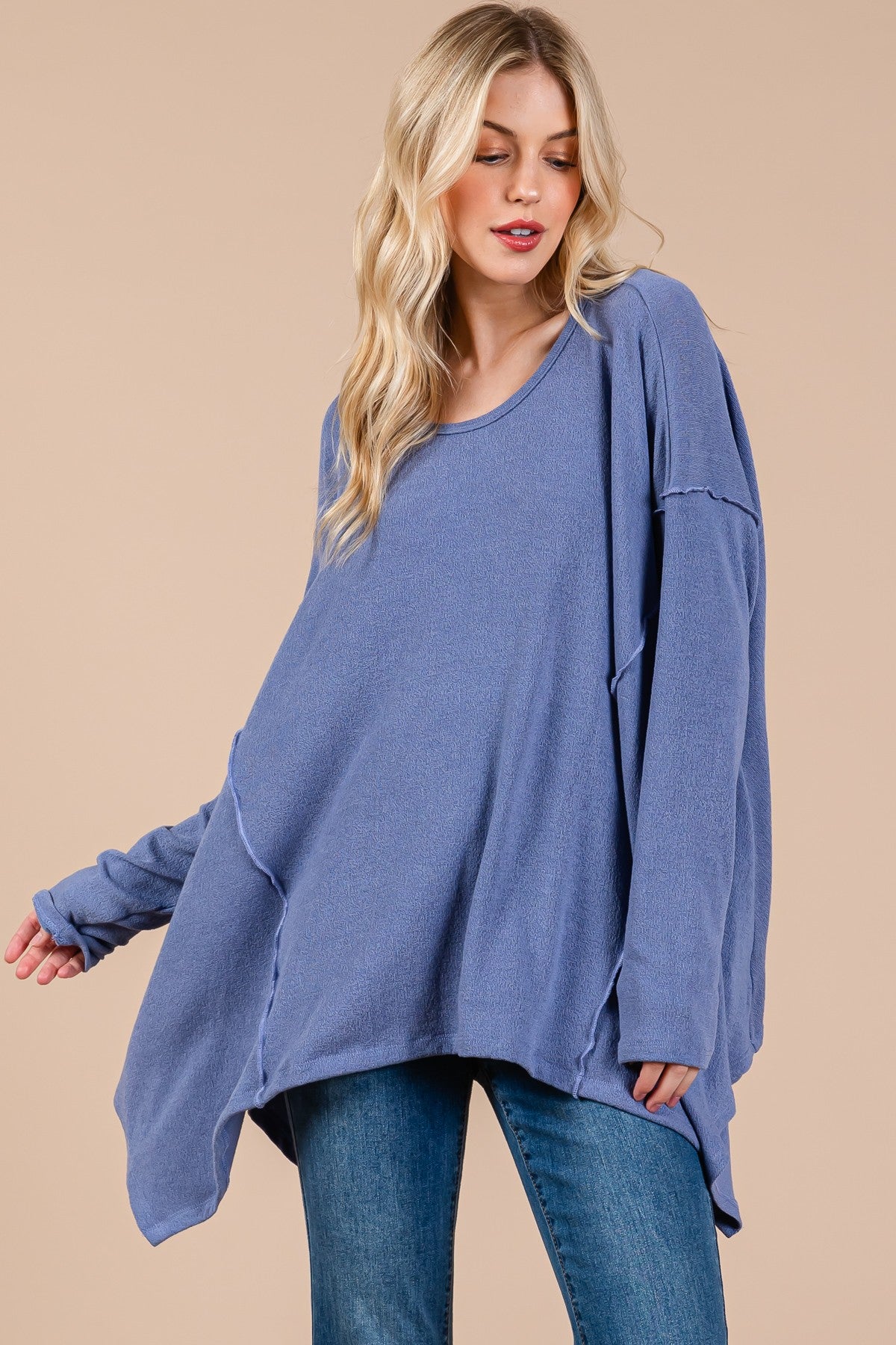 Ces Femme Asymmetrical Long Sleeve top Dusty Blue