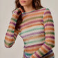 SO ME Mardi Gras Color Stripe Stretch Mesh Top in sheer pastel stripes