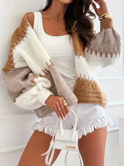 Khaki Color Block Drop Shoulder Cardigan | Cardigans Daverri Fashions