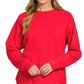 Zenana Fleece Round Neck Ribbed Side Raglan Sweatshirt - DAVERRI FASHIONS