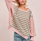 BiBi Stripe Mixed Top With Cut Edge And Reverse Outseam - DAVERRI FASHIONS