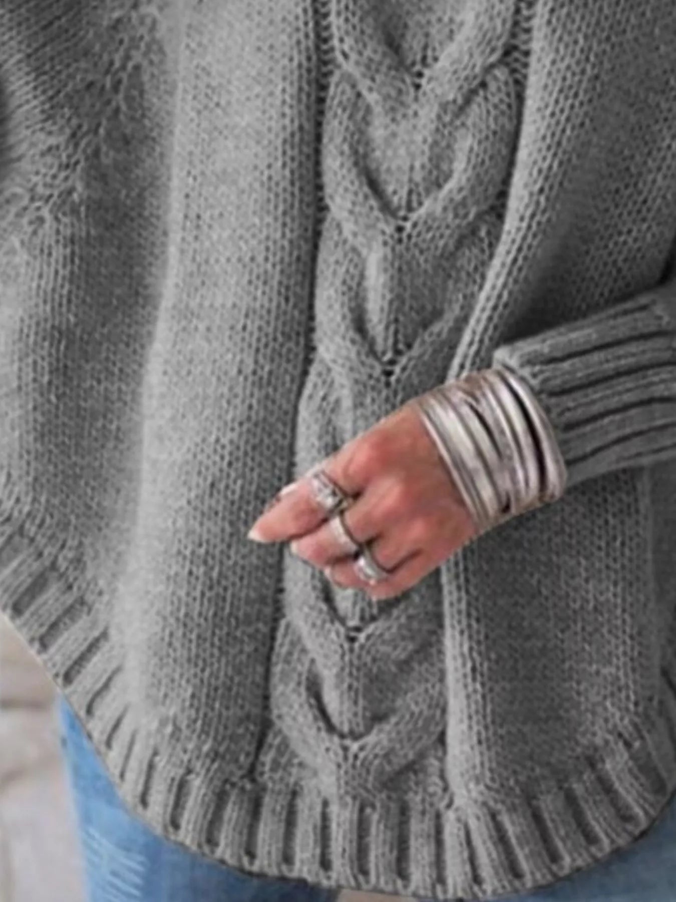 Cozy gray full-size cable-knit long sleeve plus size sweater