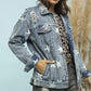Star Distressed Denim Shacket - DAVERRI FASHIONS
