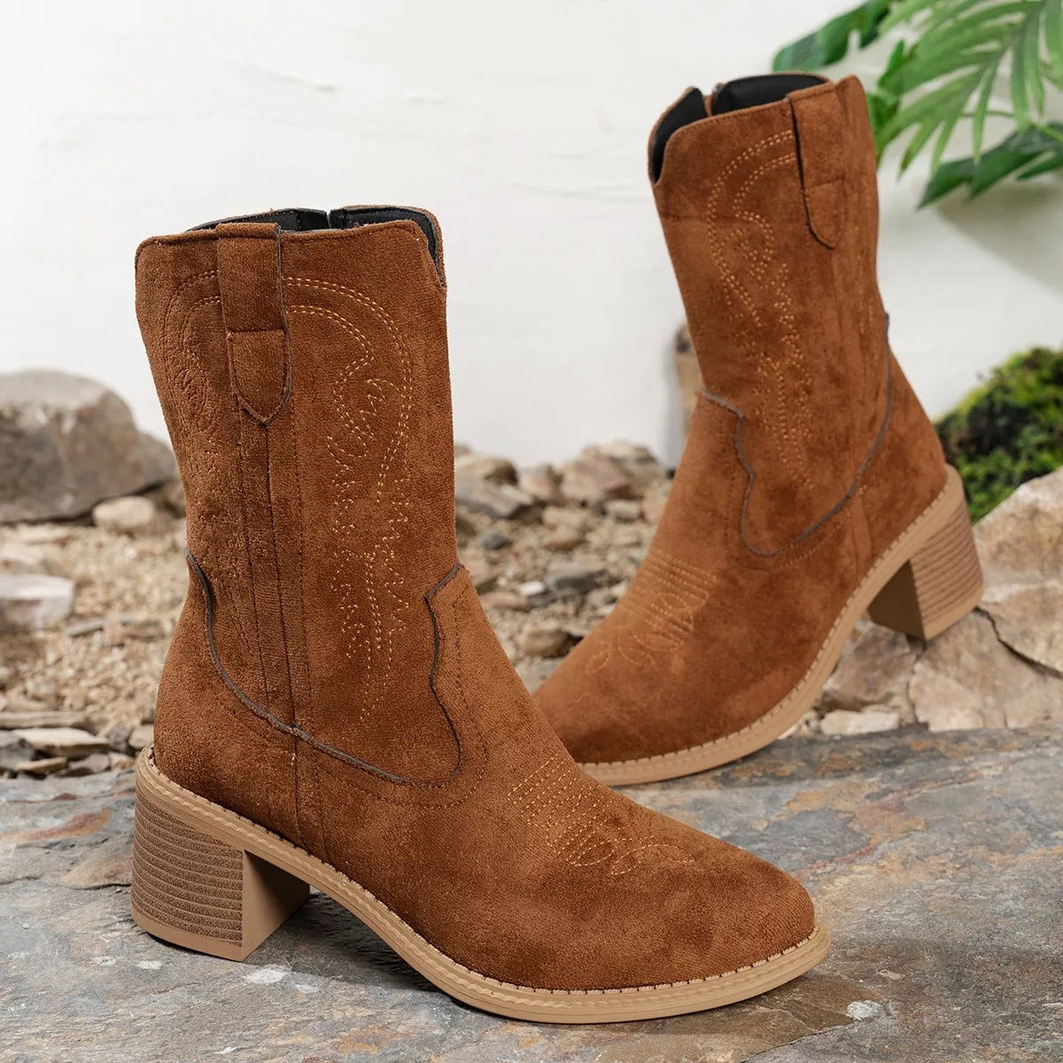 Lexi Suede Block Heel Western Boots | Boots Daverri Fashions