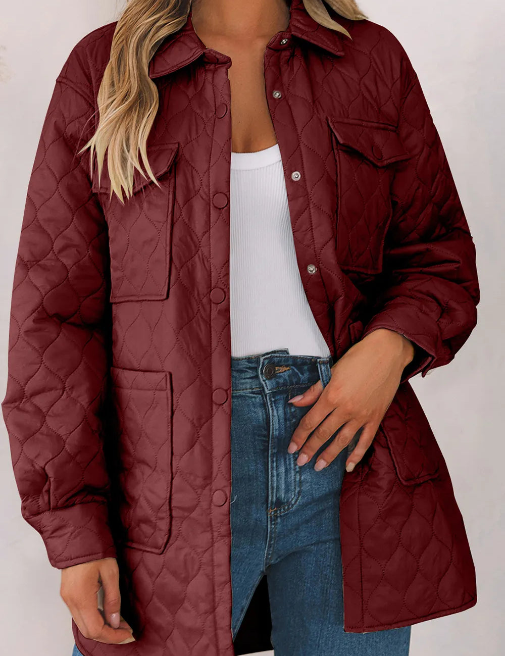 Burgundy Snap Down Collared Winter Coat | Coats Daverri Fashions