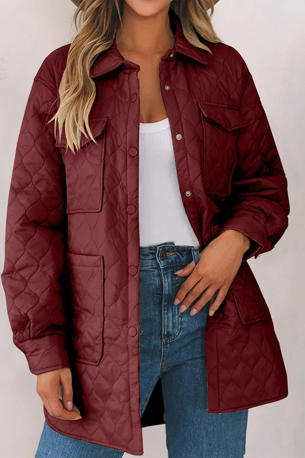 Snap Down Collared Winter Coat - DAVERRI FASHIONS