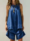 Casual Contrast Stitch Denim Tank Top and Shorts Set - DAVERRI FASHIONS