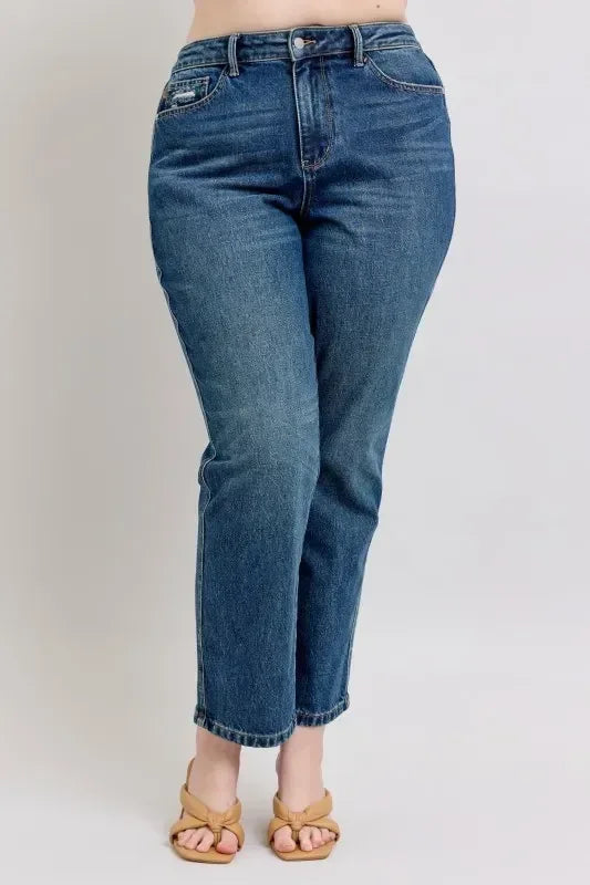Judy Blue Full Size High Waisted Rigid Magic Non-destroy Straight Leg Jeans Plus Size - DAVERRI FASHIONS