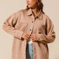 SO ME Faux Sued Snap Shacket with Collar and Pockets CAMEL