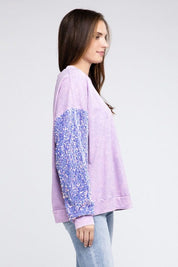 Velvet Sequin Sleeve Mineral Washed Top Shirts & Tops