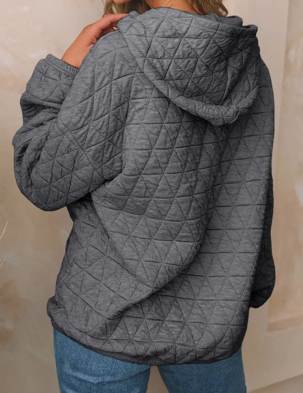 Textured Long Sleeve Hoodie with Pockets | Hoodies Daverri Fashions