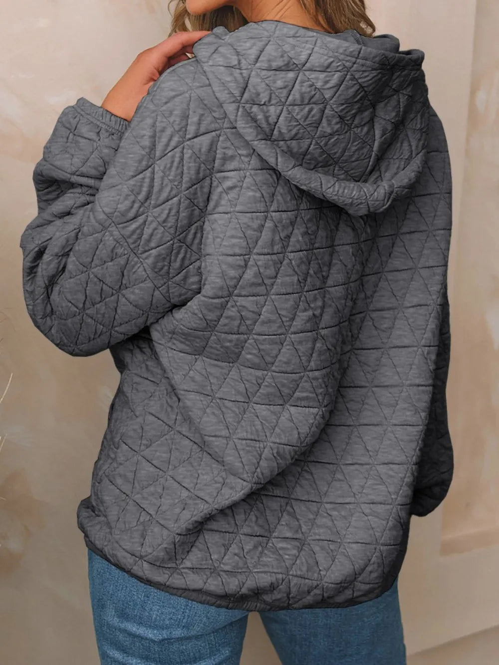 Textured Long Sleeve Hoodie with Pockets | Hoodies Daverri Fashions