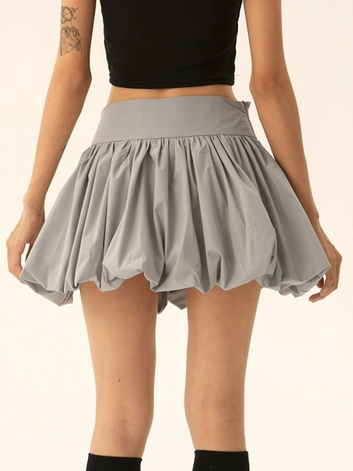 Ruched Bubble Hem Mini Skirt | Skirts Daverri Fashions