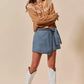 SO ME Wrap Braided Trimmed Denim Skort - DAVERRI FASHIONS