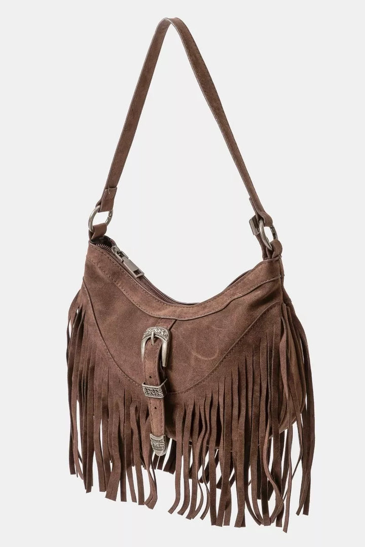 Fame Faux Suede Cascade Fringe Shoulder Bag | Handbags Daverri Fashions