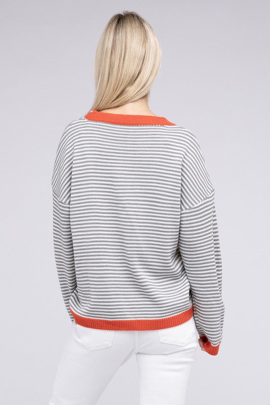 Loose Fit Striped Pullover Knit Top Tops