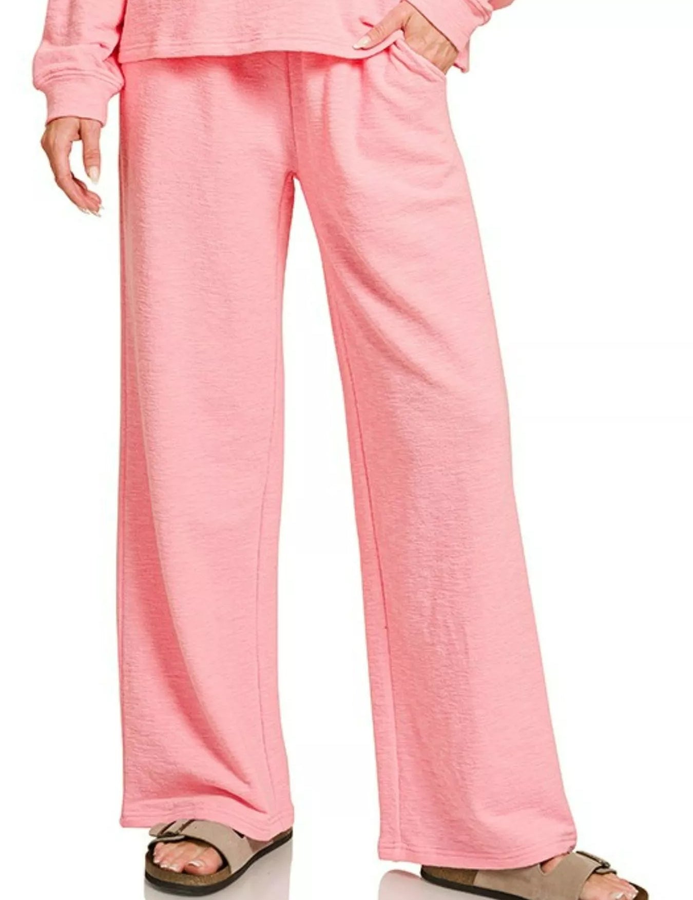 Zenana Slub Long Sleeve Top and Pants Lounge Set Pink | Loungewear Sets Daverri Fashions