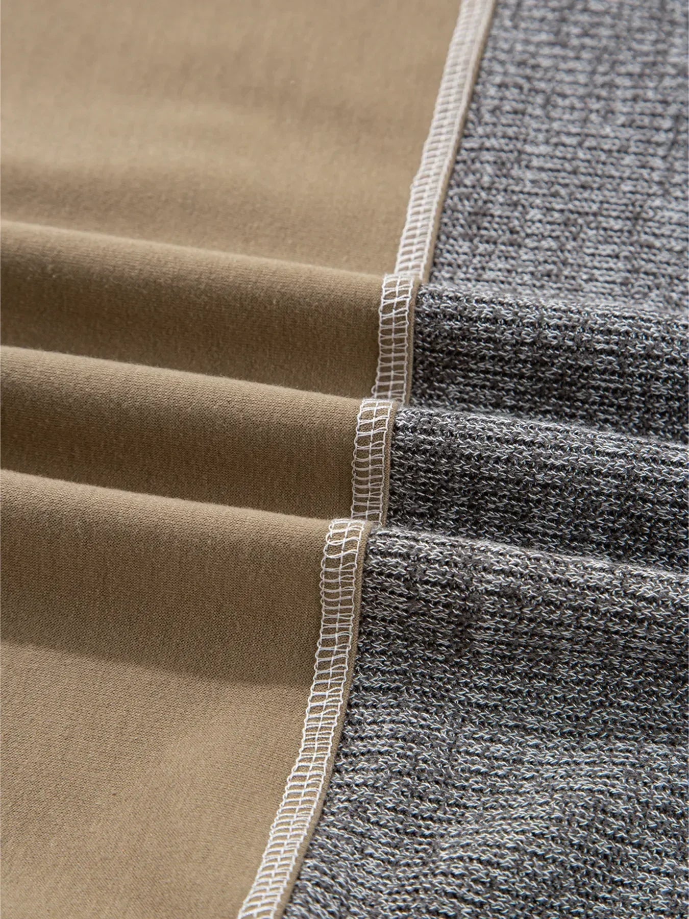 Mixed Texture Patchwork Exposed Seam Half Button Hoodie - DAVERRI FASHIONS