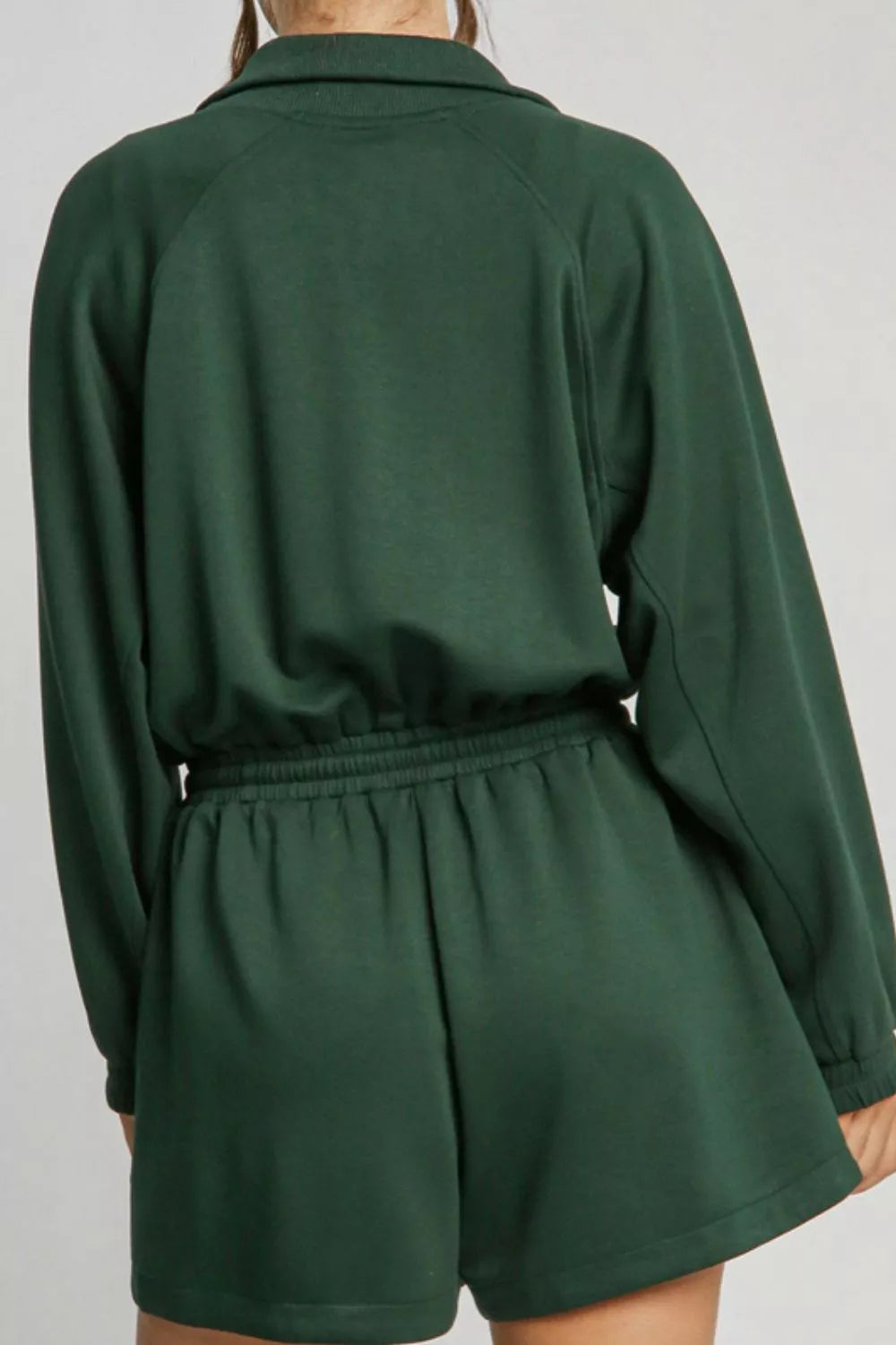 Daverri dark green drawstring half-zip long-sleeve romper back view