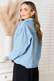 Double Take Dropped Shoulder Raw Hem Denim Jacket Jackets