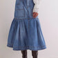 Daverri midi denim skirt in mid-blue with tiered flared hem and front pockets