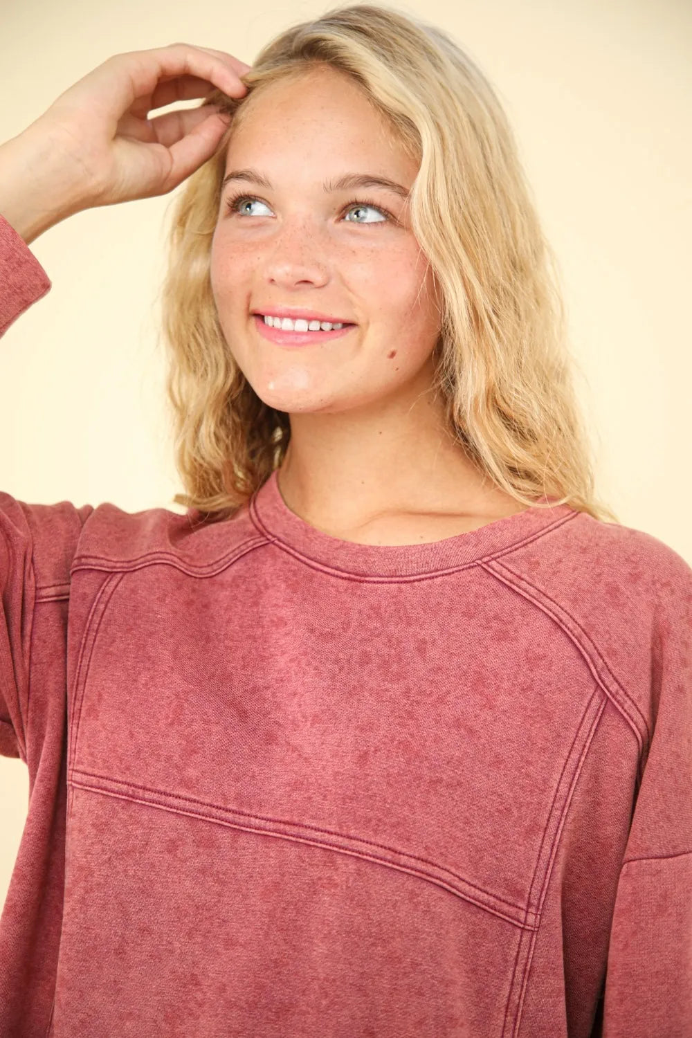 VERY J Mineral Washed Oversized Sweatshirt Mini Dress Mini Dresses