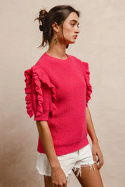 BiBi Ruffle Sleeve Ribbed Sweater | Sweaters Daverri Fashions