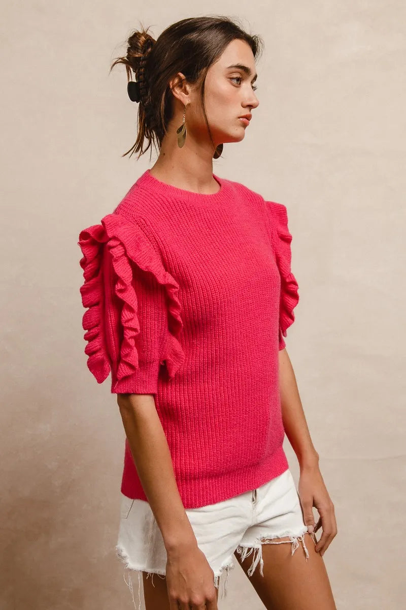 BiBi Ruffle Sleeve Ribbed Sweater Sweaters