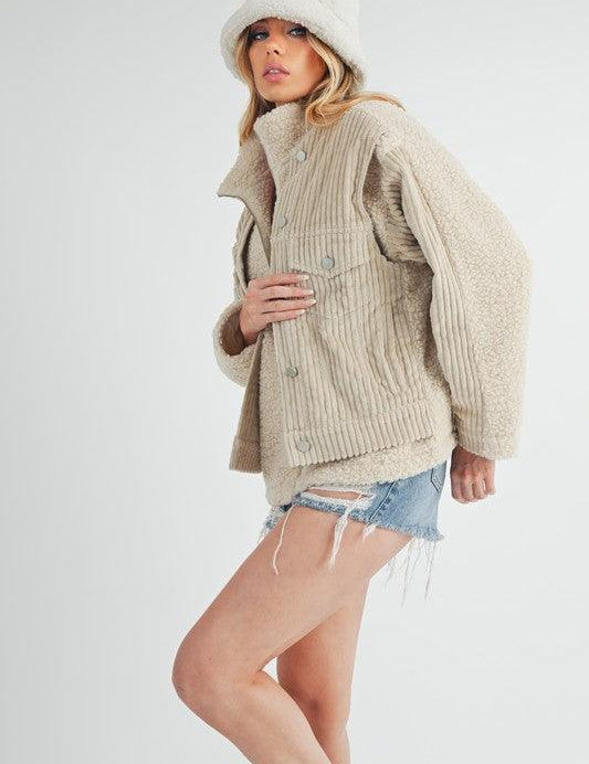 Aemi + Co Turtleneck Sherpa Jacket with Pockets | Jackets Daverri Fashions