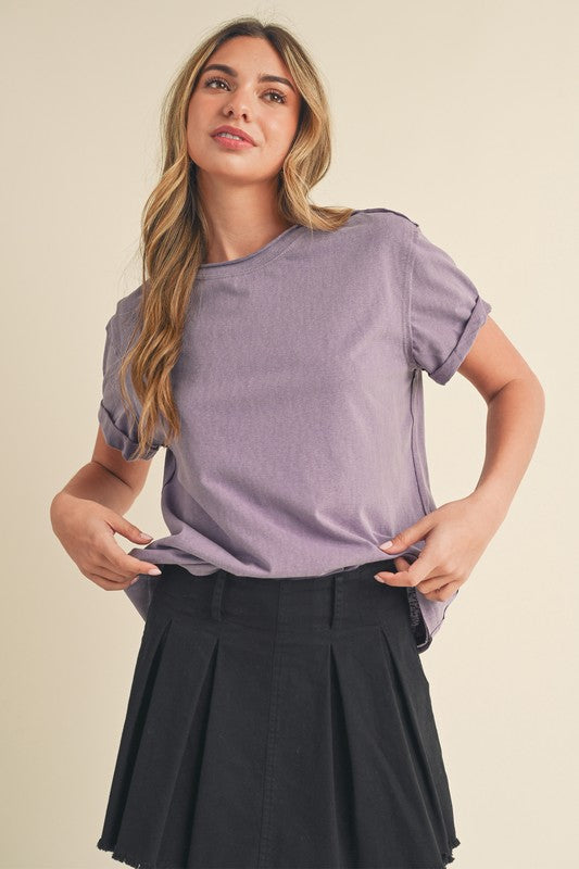 Aemi + Co Exposed Seam Round Neck Short Sleeve T-Shirt Mauve