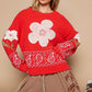 POL Flower Lace Patch Long Sleeve Sweater - DAVERRI FASHIONS