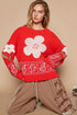 POL Flower Lace Patch Long Sleeve Sweater - DAVERRI FASHIONS