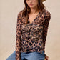 BiBi Leopard Printed Mesh Shirt With Button Up V Neck - DAVERRI FASHIONS