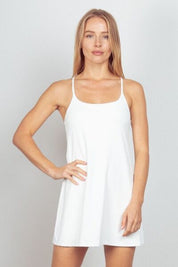 VERY J Sleeveless Active Tennis Dress with Unitard Liner White M