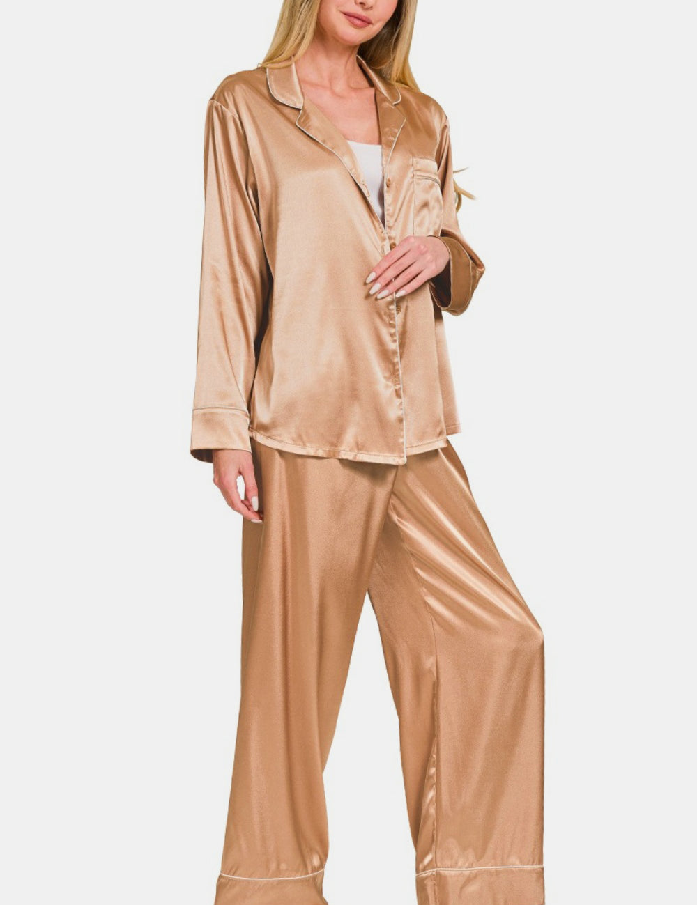 Satin Long Sleeve Shirt and Pants Pajama Set Outfit sets