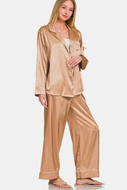 Satin Long Sleeve Shirt and Pants Pajama Set Outfit sets