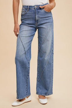 Annie Wear Decorative Seams Wide Leg Jeans - DAVERRI FASHIONS