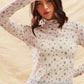 SO ME floral print textured long sleeve knit top in off-white