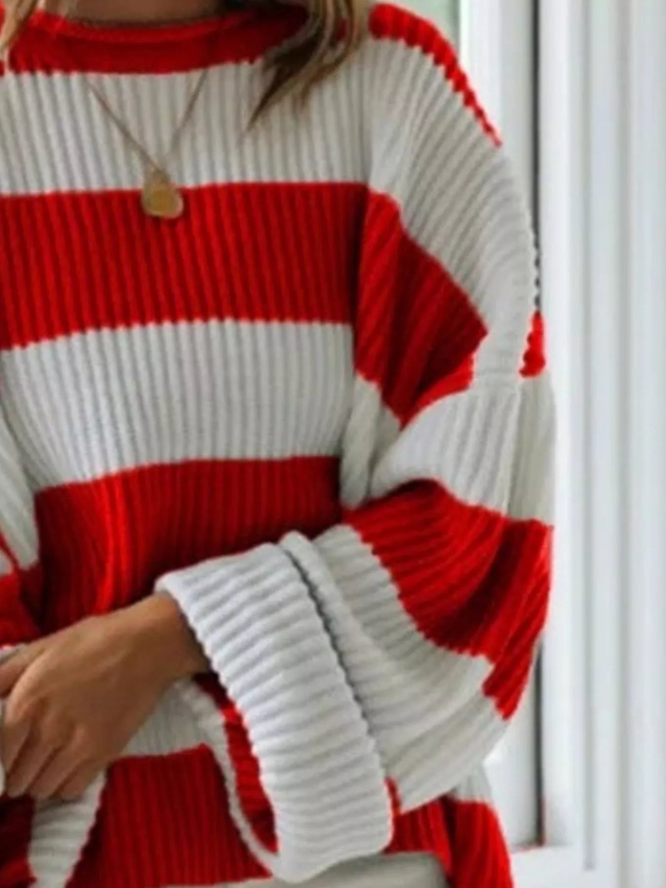 Daverri Fashions plus size red white striped ribbed-knit sweater