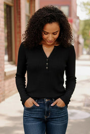 Backwoods Beauty Black Thermal Top | Daverri Fashions