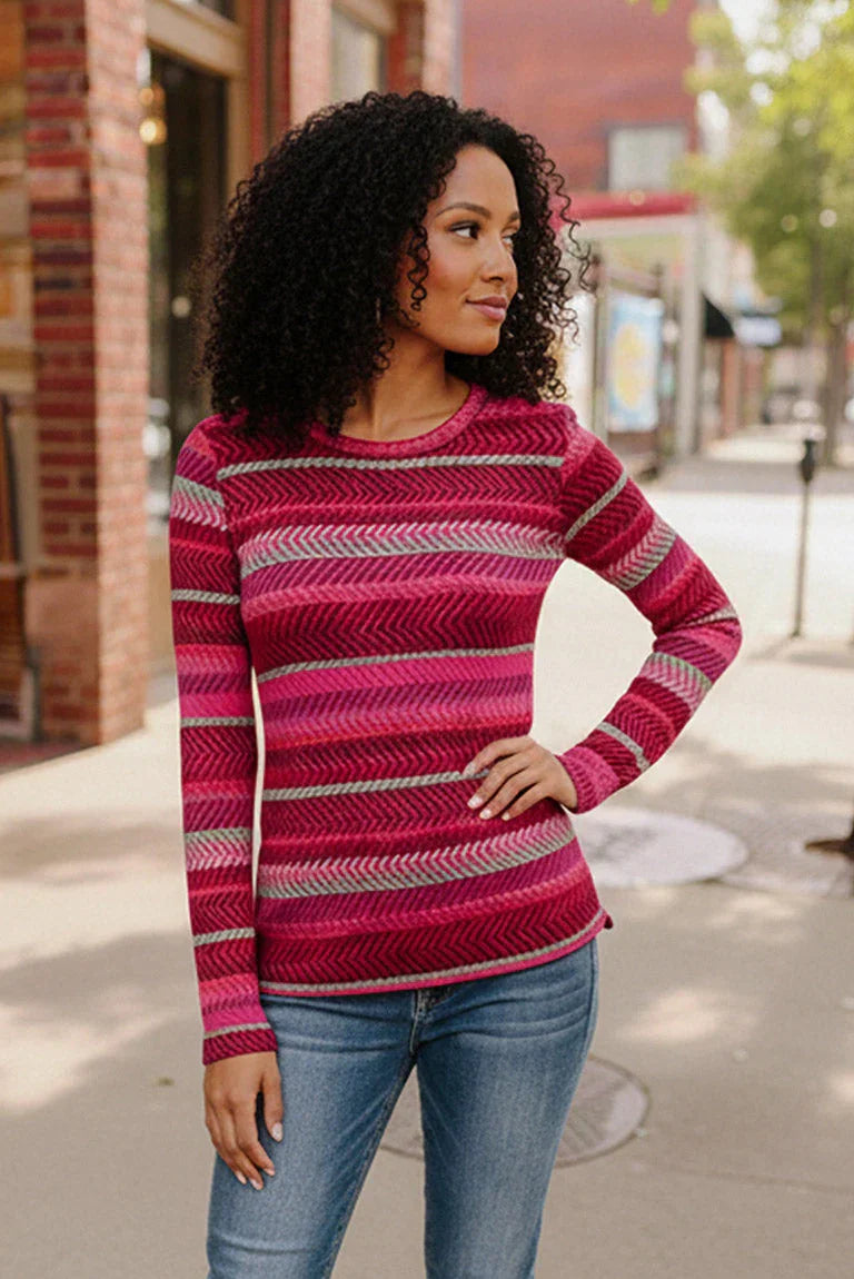 Keep Me Guessing Magenta Herringbone Long Sleeve | Daverri Fashions