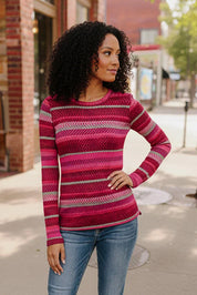 Keep Me Guessing Magenta Herringbone Long Sleeve | Daverri Fashions